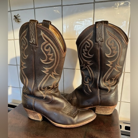 Dan Post Brown Western Leather Cowboy Boots sz 10 - Picture 2 of 4